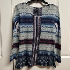 Nine four One Multi Color Print Long Sleeve Cotton Blend Knit Top Size M